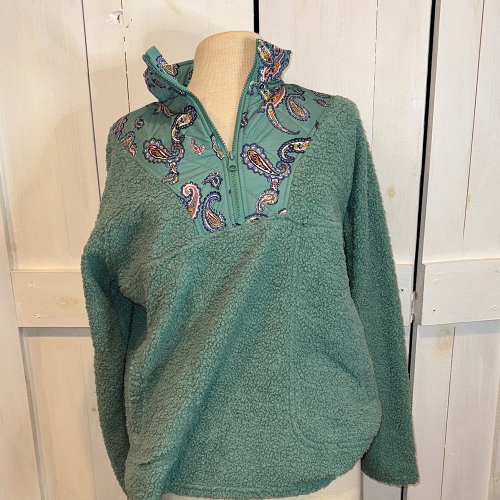 Vera Bradley Manor Paisley Teddy Fleece Quarter Zip Pullover